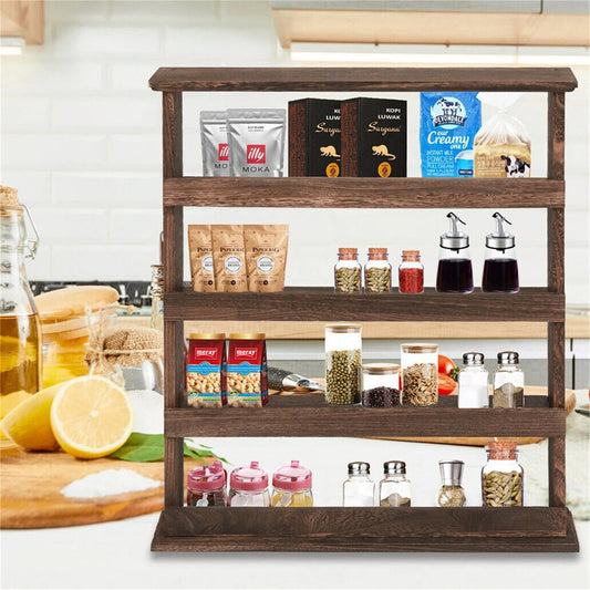 Rustic Torched Wood Wall Mounted 4 Tier Spice Rack