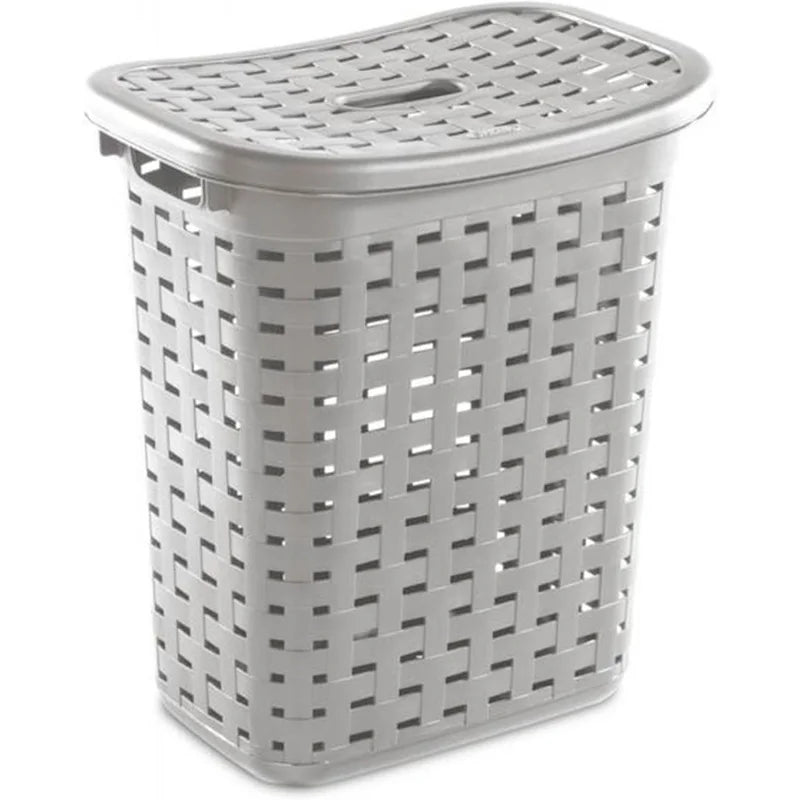 Portable Slim Plastic Wicker Style Laundry Hamper With Lid