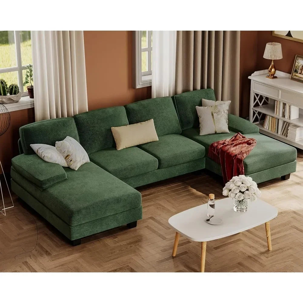 U-Shaped Linen Sectional Sofa For Living Room - 4 Seat Set