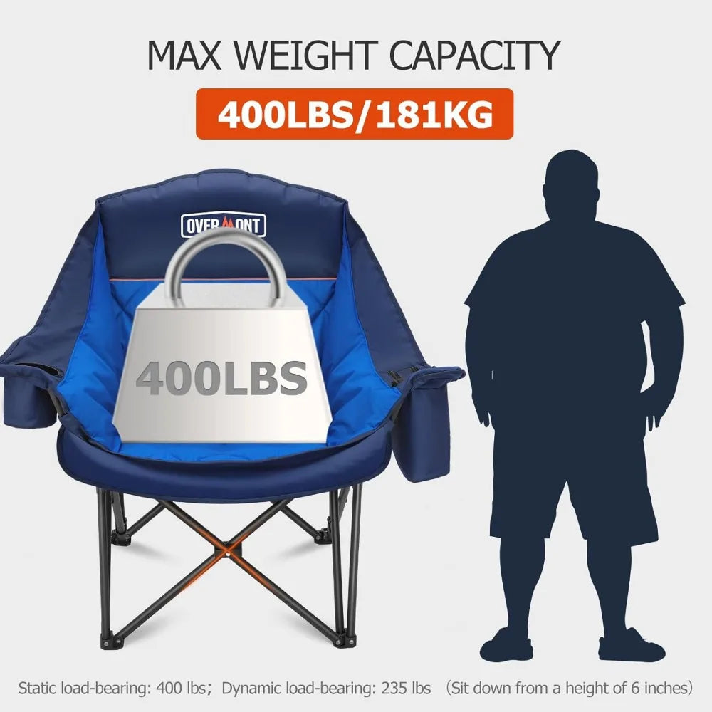 Heavy-Duty Padded Folding Camping Chair Cup Holder Side Pocket