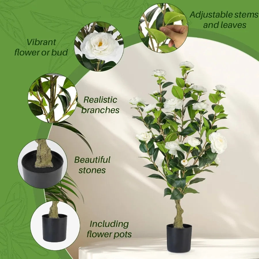 Artificial Camellia Tree 2 Pack Faux Potted Floral Decor