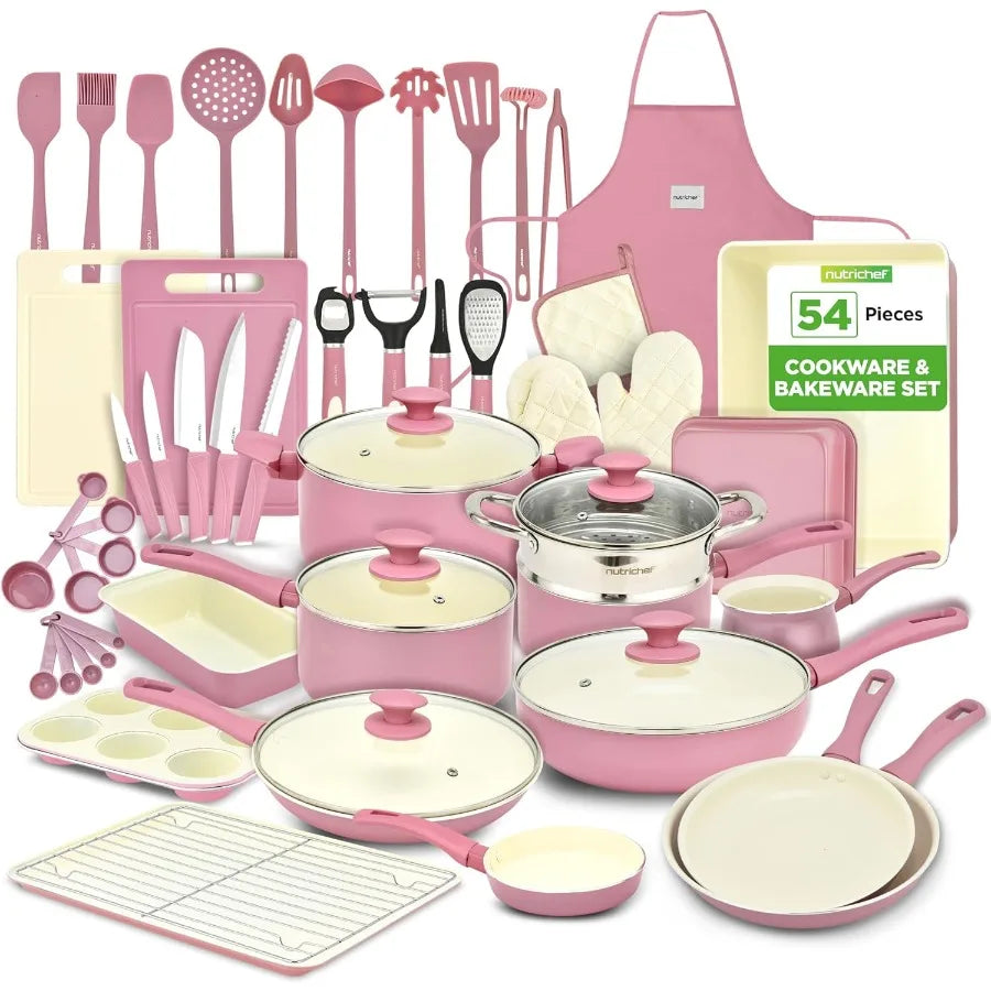OLOEY 54-Piece Cookware Set Nonstick Ceramic Pots Pans Utensils