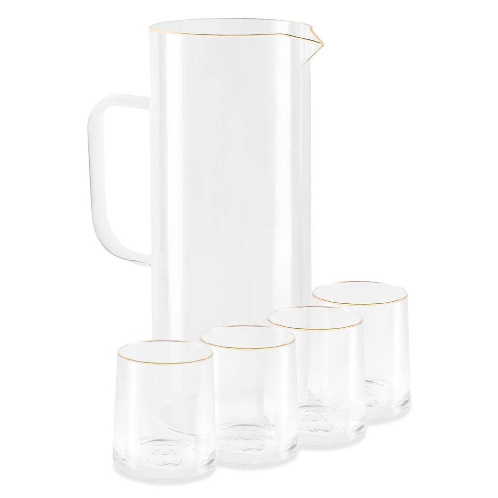 XMSJ 60oz Pitcher And Four Glass Set Gold Rim Design