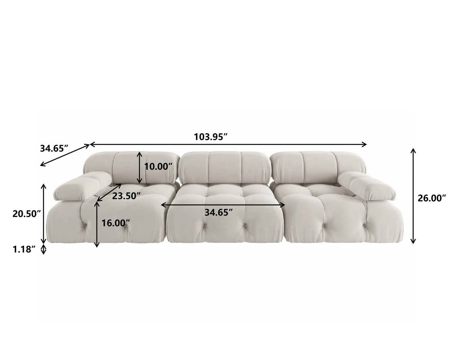 Sdorens Modern Velvet Modular Sectional Sofa 3 Seats