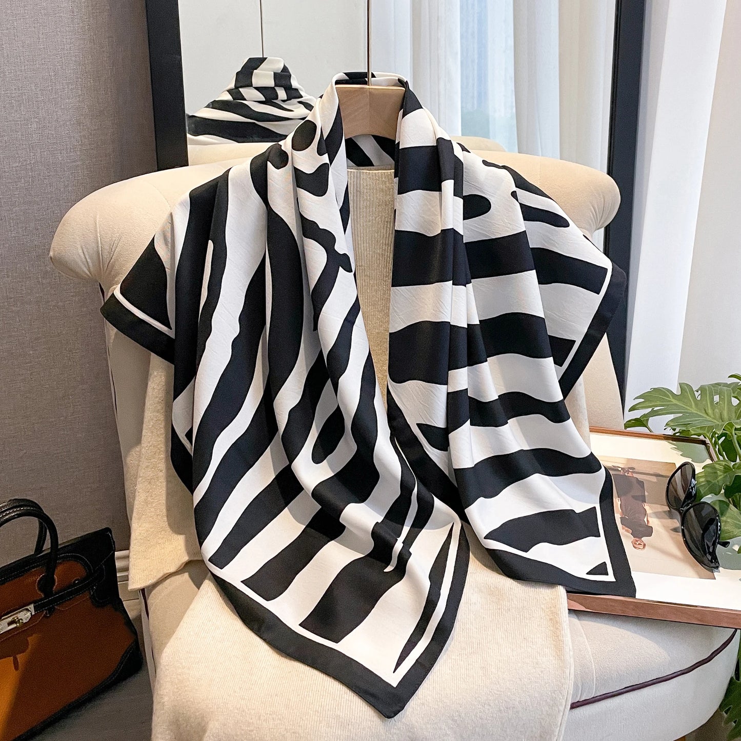 Women's Polyester Square Scarf Hairband Neckerchief Foulard Accessory