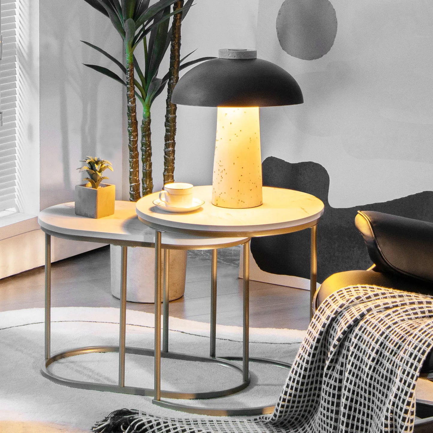 HOMASIS Nesting Coffee Tables Set of 2 Marble Finish Living Room