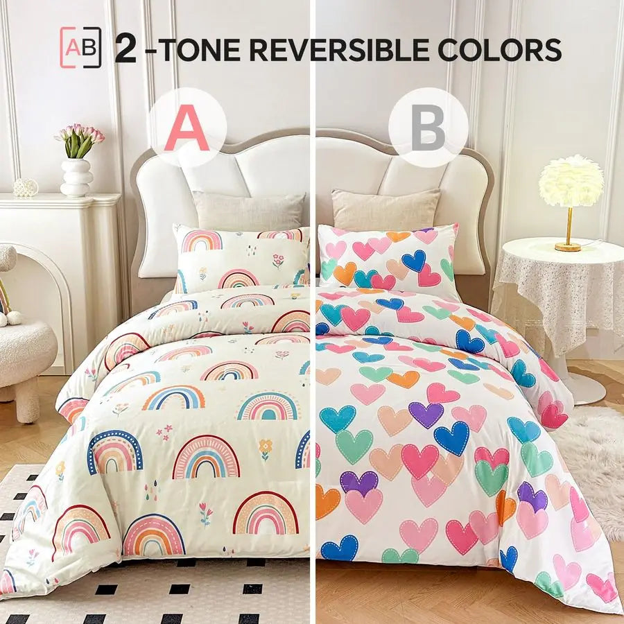 Lightweight Rainbow 3-Piece Comforter Set With Pillow Covers For Girls