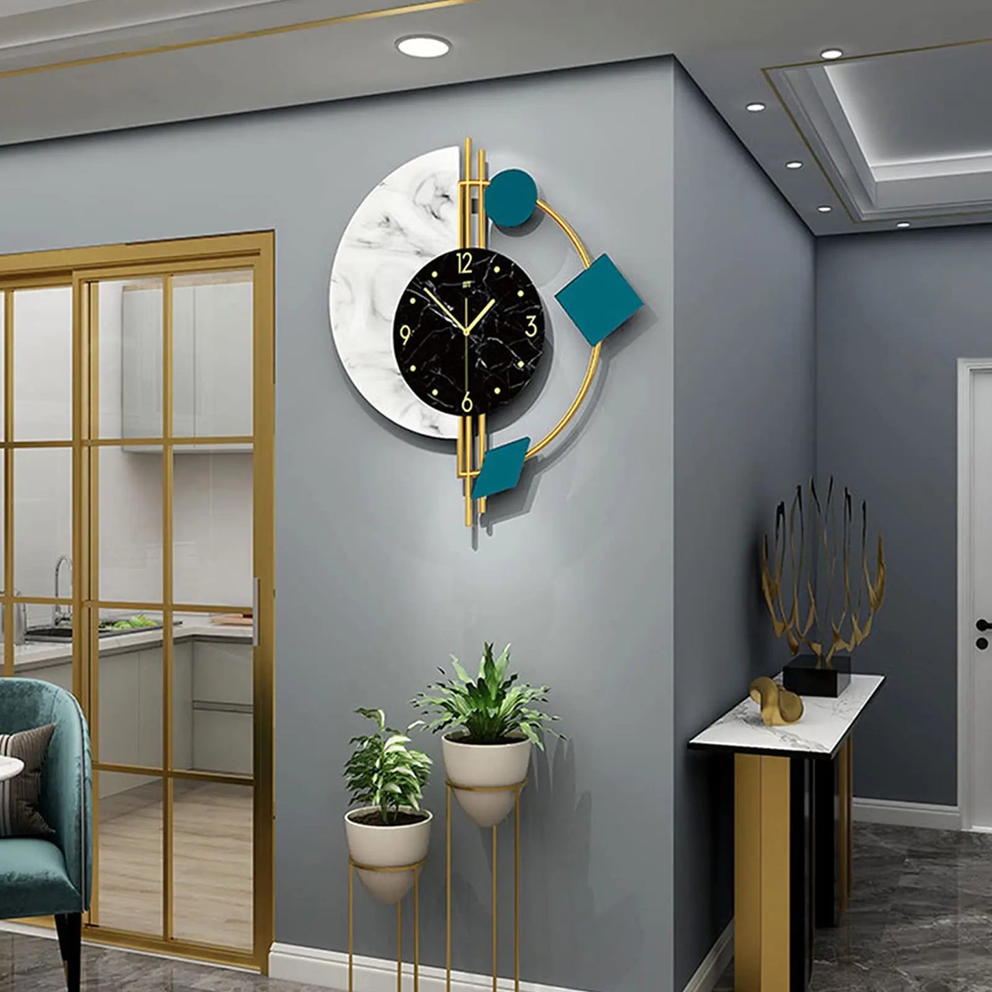 Marble Wall Clock Nordic Style Silent Battery Operated Living Room