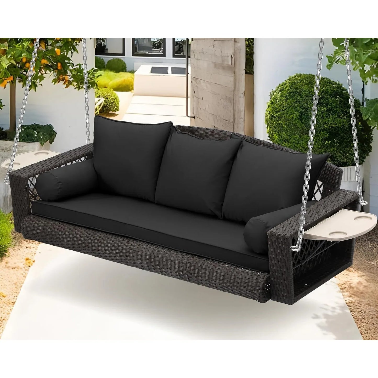 ZHENDAI Wicker Hanging Porch Swing Outdoor Patio Bench