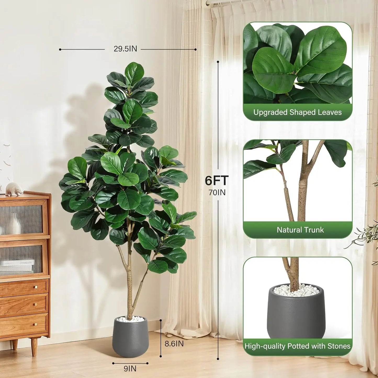 HiMISS Fiddle Leaf Fig Tree Artificial In White Planter Pot