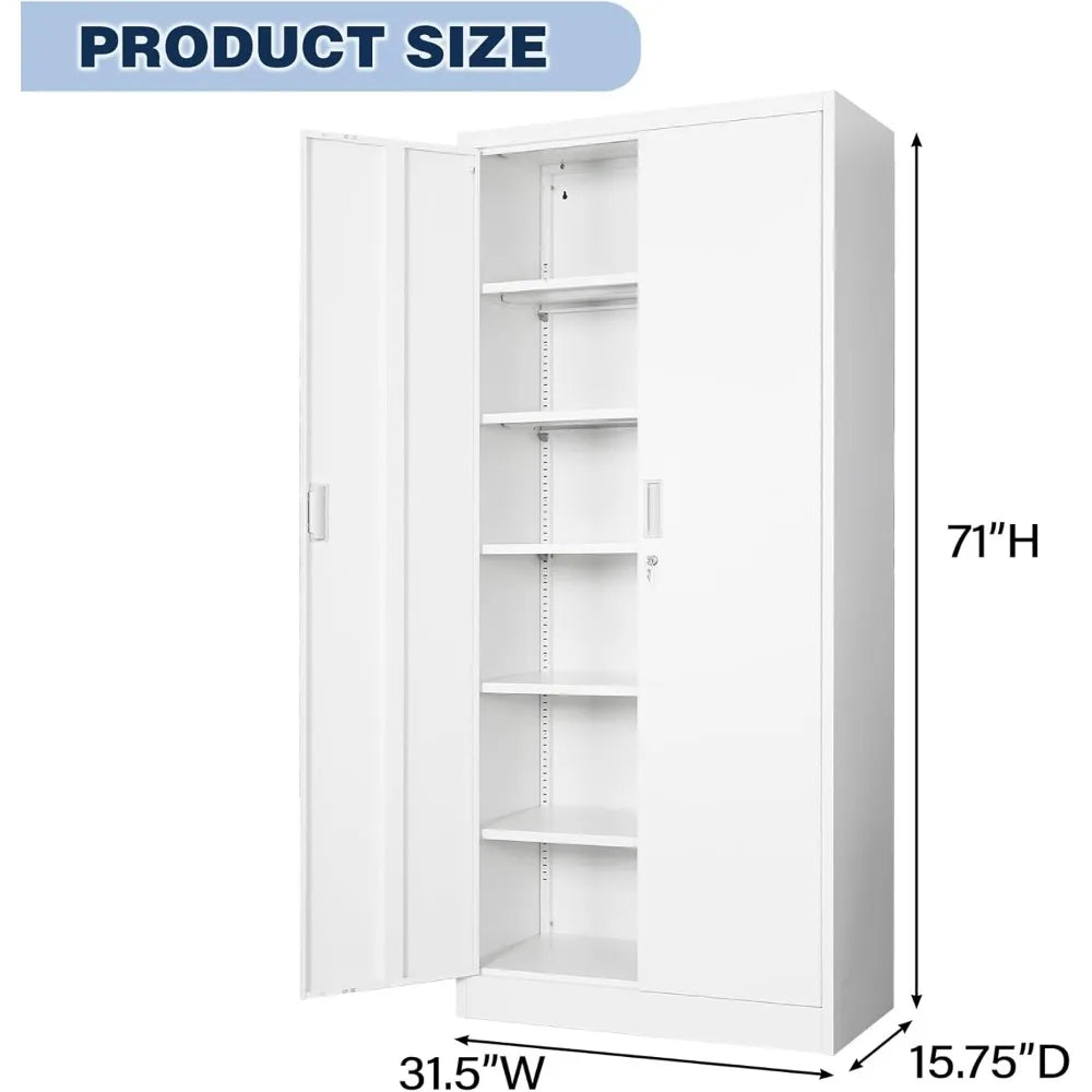 Metal Cabinet With 5 Adjustable Shelves And 2 Locking Doors