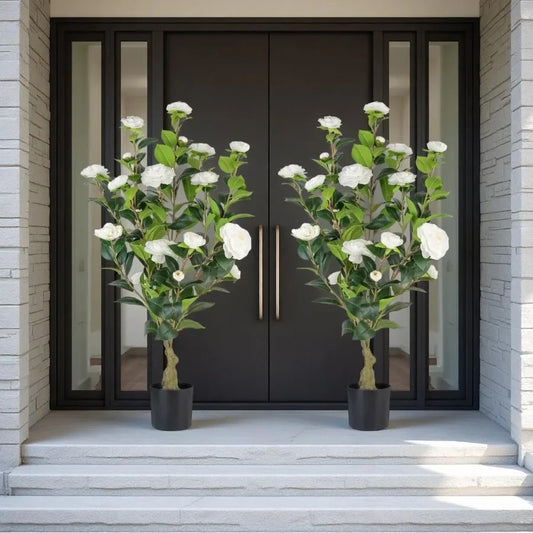 Artificial Camellia Tree 2 Pack Faux Potted Floral Decor