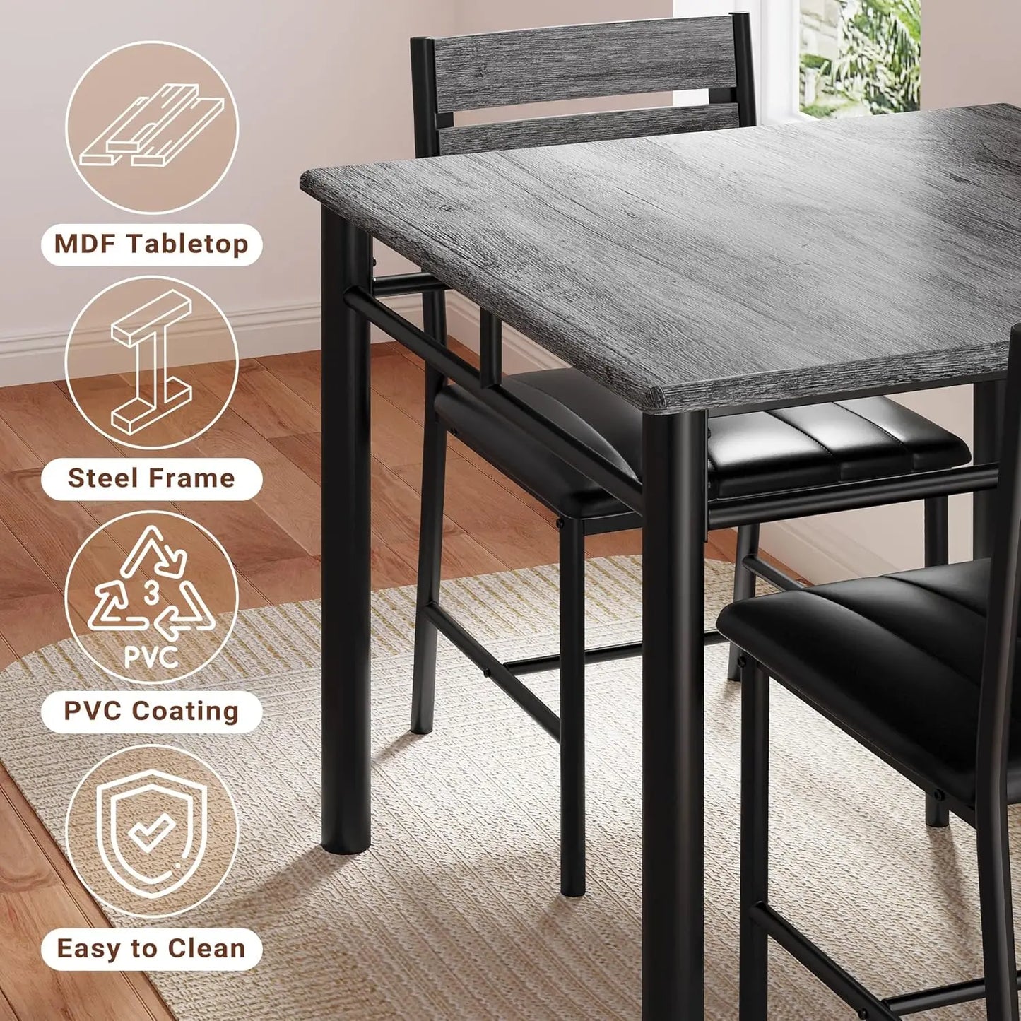 Ironck Dining Table Set for Two With Upholstered Chairs