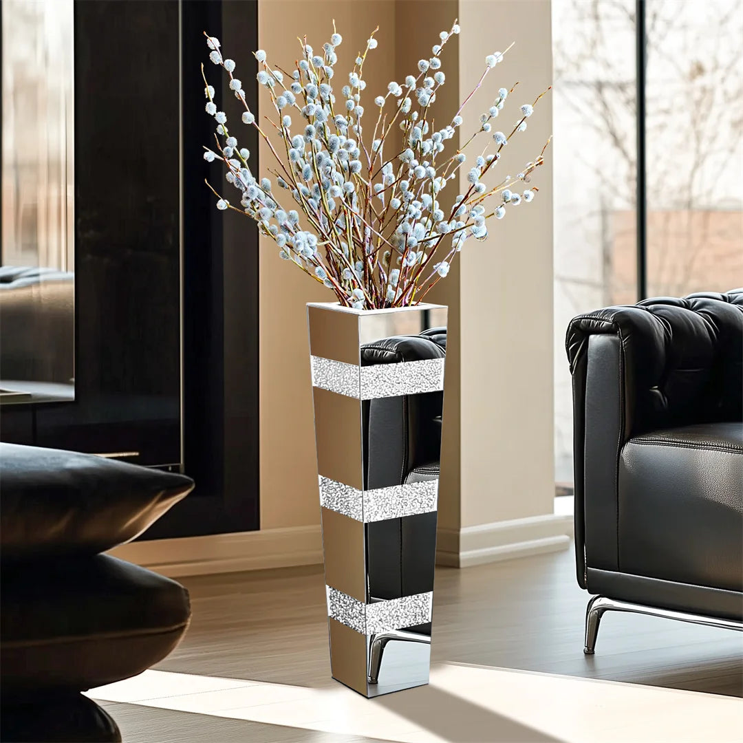 Modern Floor Vase With Crystal Mirror Finish For Floral Arrangements