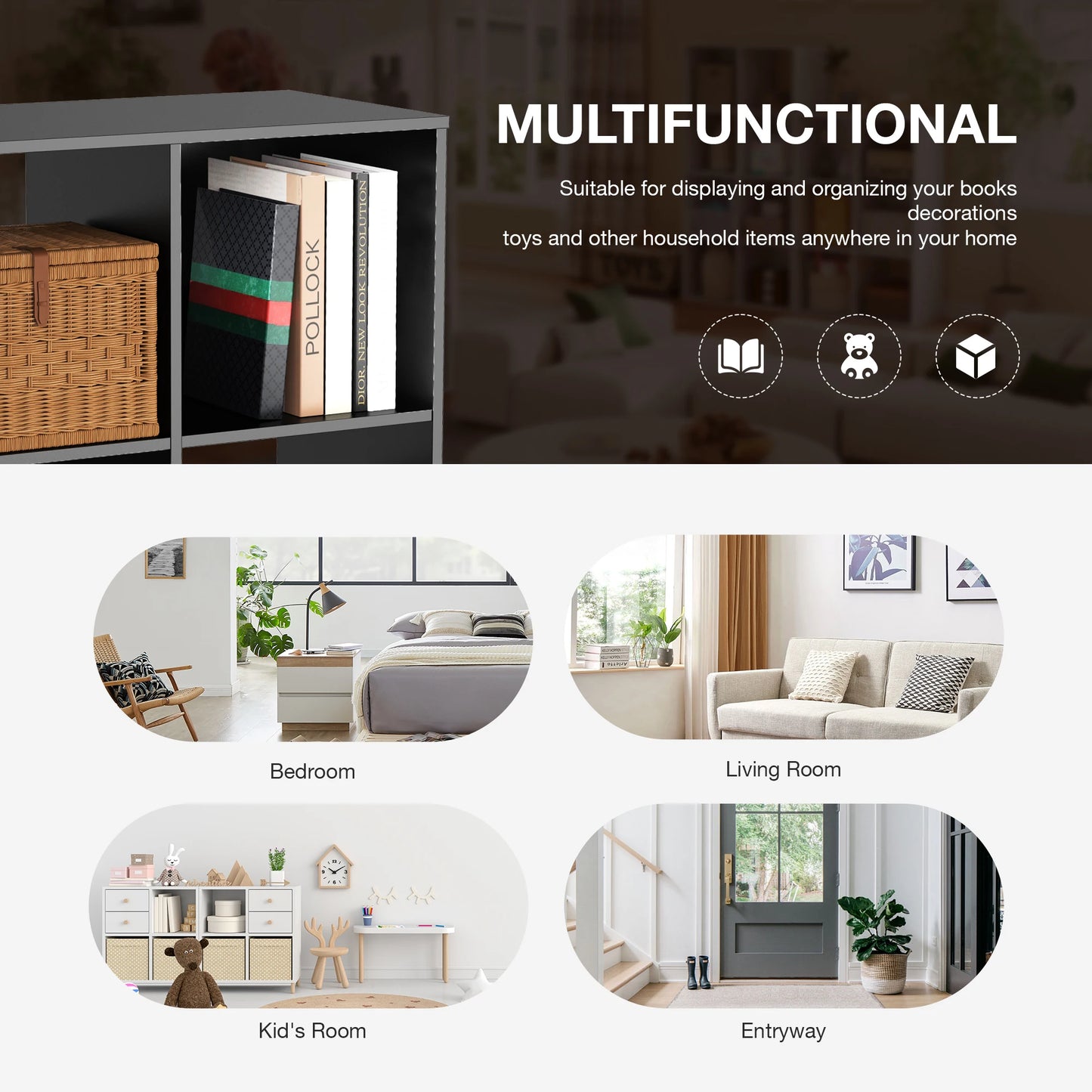JHK 9 Cube Storage Organizer Bookcase Wooden Shelf Living Room