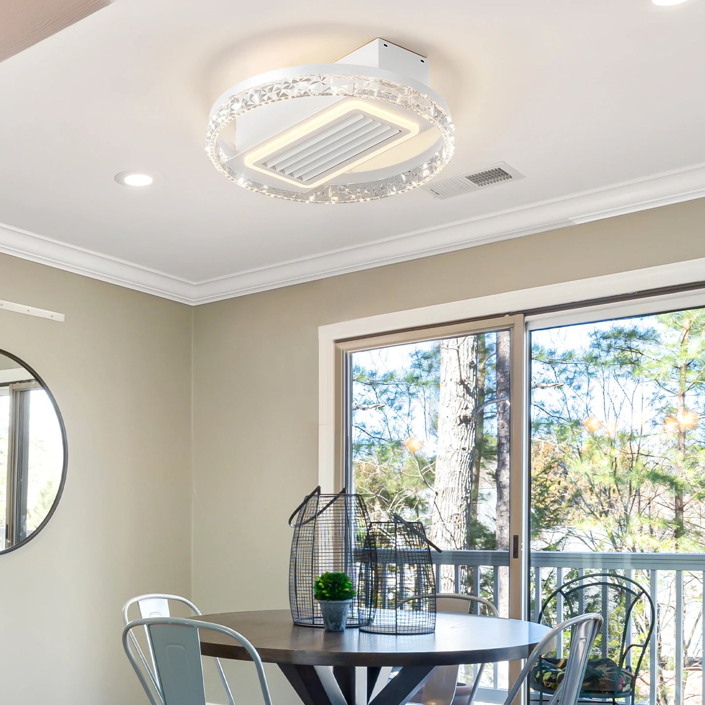 ARLGSITE Modern Crystal LED Ceiling Fan With Light Remote Control Dimmable Low Noise