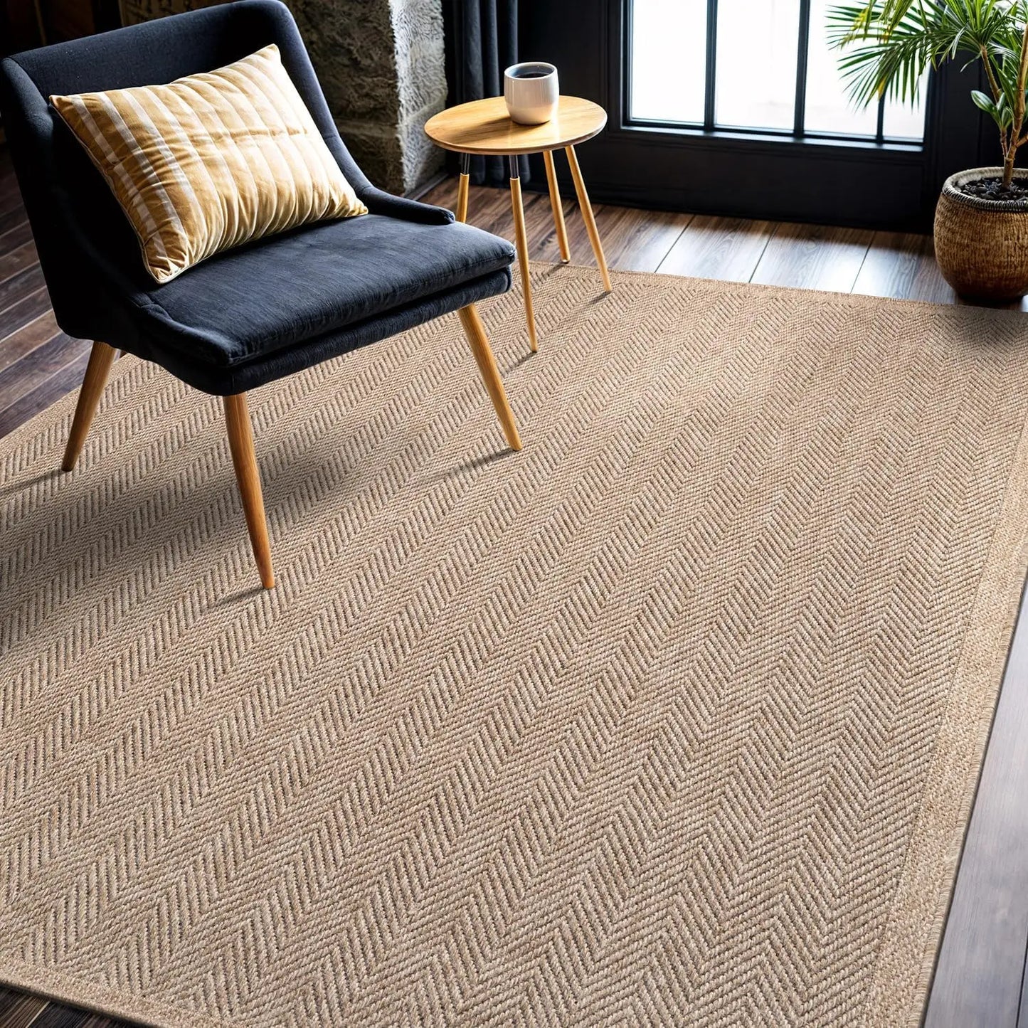 Natural Fiber Seagrass Herringbone Area Rug for Indoor Outdoor