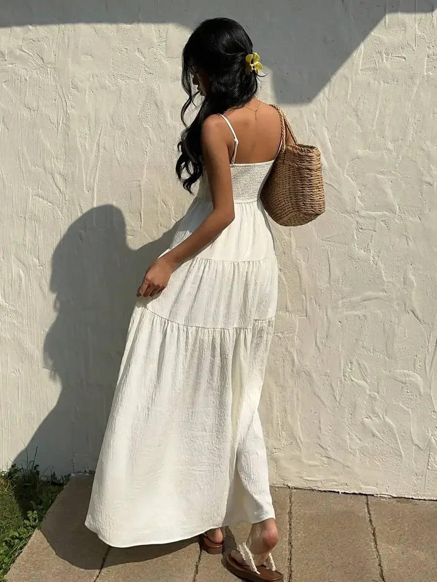 Textured Tiered Camisole Maxi Dress With Adjustable Straps