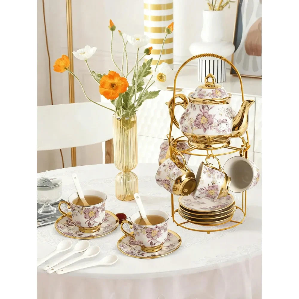 XMSJ Floral Porcelain Tea Set With Elegant Serving Tray