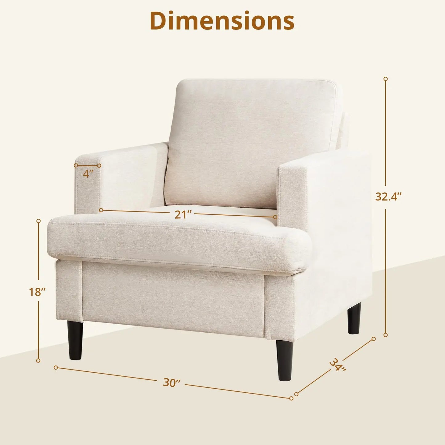 HiMISS Linen Upholstered Accent Chair With Solid Wood Legs