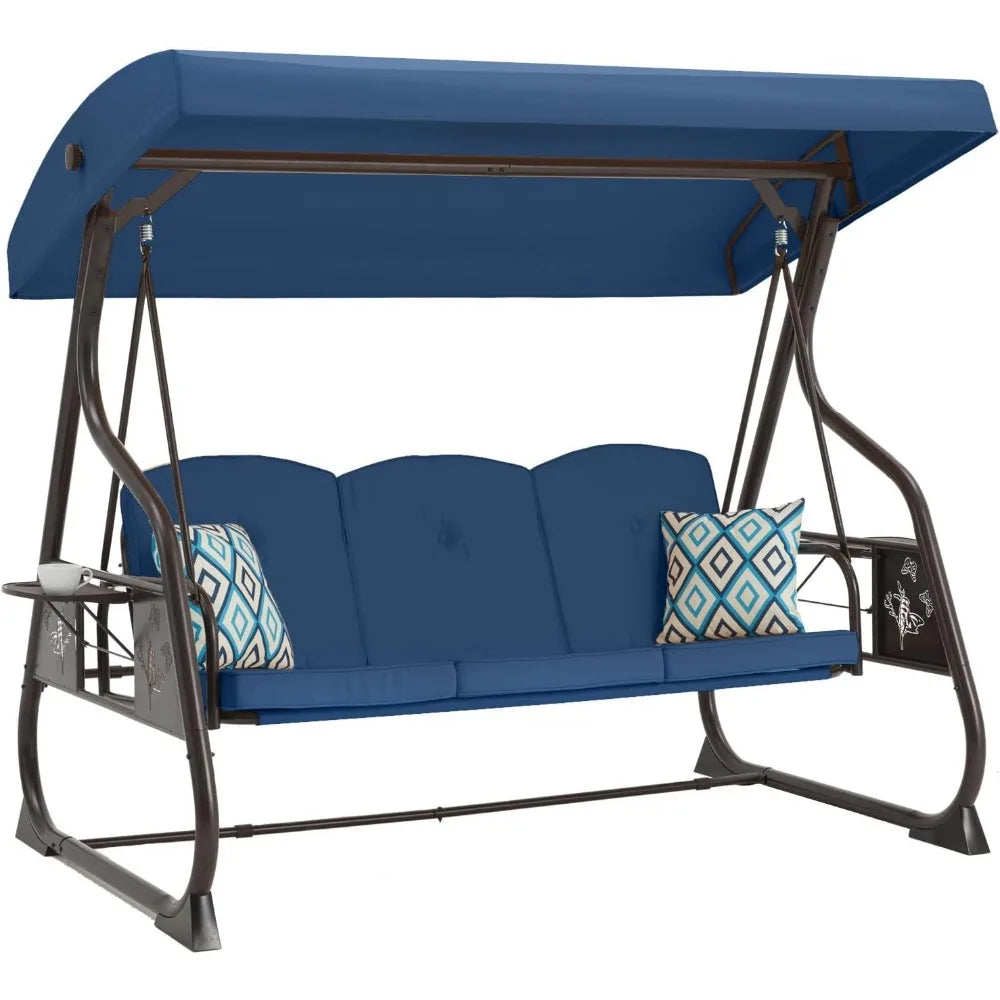 Color 3 Seat Outdoor Patio Swing With Canopy And Stand