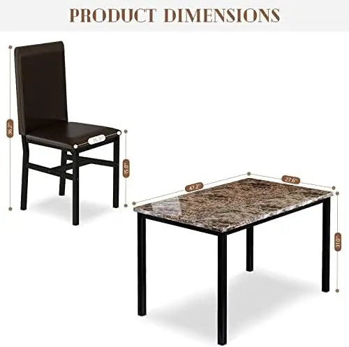 Marble Dining Table Set For 4 With PU Leather Chairs