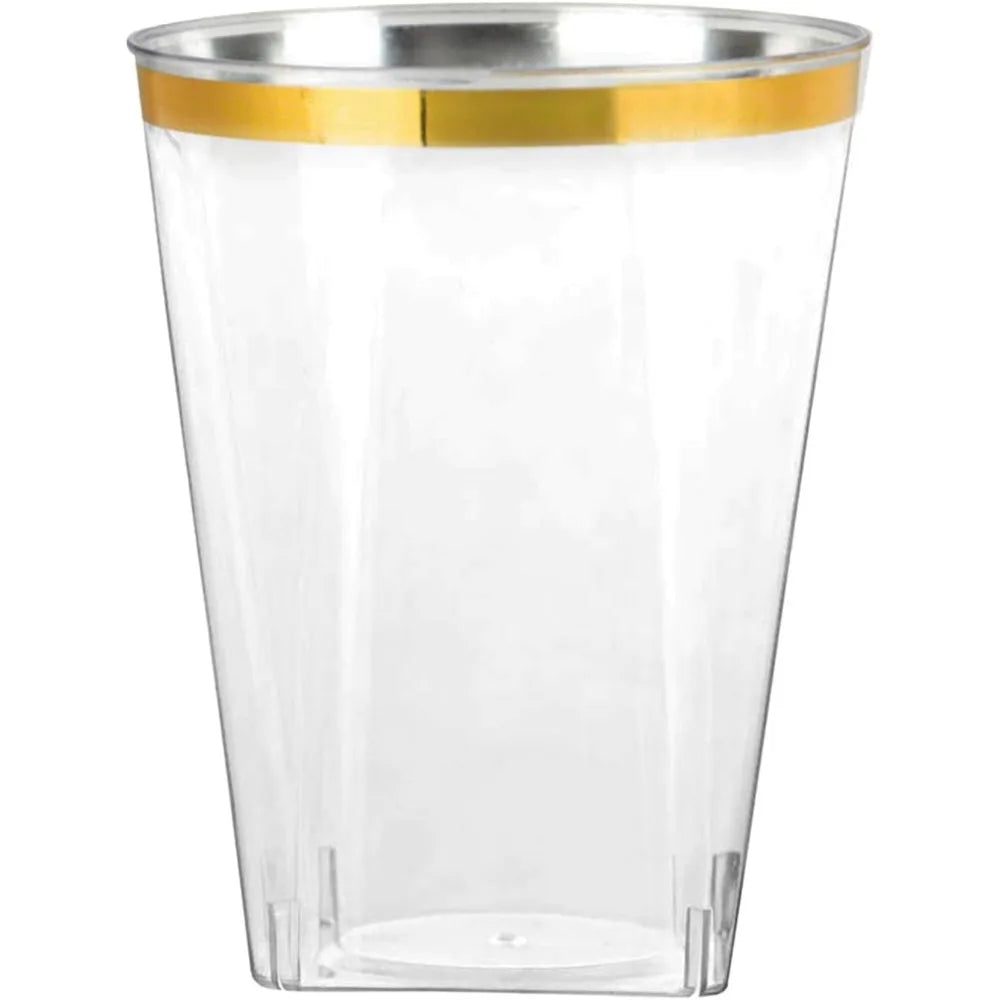 Crystal Clear Square Plastic Tumblers With Gold Rim