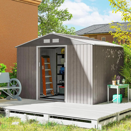 Metal Outdoor Storage Shed With Double Lockable Doors And Air Vents