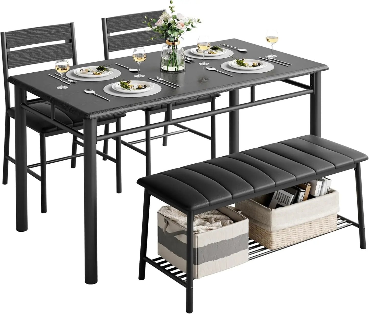 IRONCK Dining Table Set With Upholstered Bench And Chairs