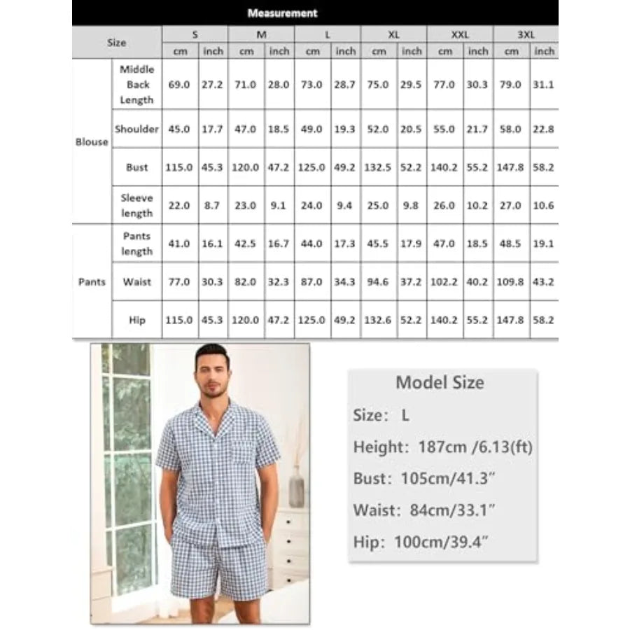 Marvmys Men's 100 Percent Plaid Pajama Set Sleepwear Short Sleeve