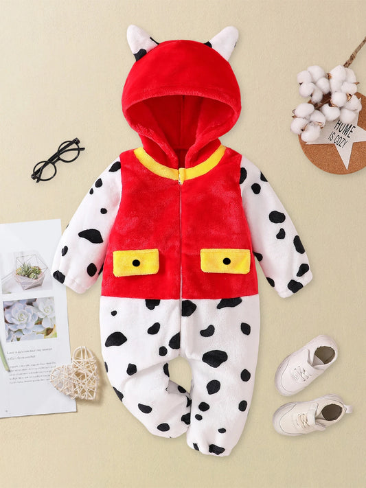 Baby Halloween Cat Costume Fleece Jumpsuit With Hoodie Zipper