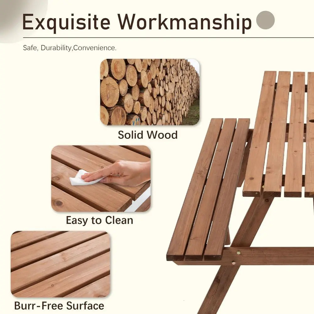 Outdoor Fir Wood Table With Bench Patio Dining Set