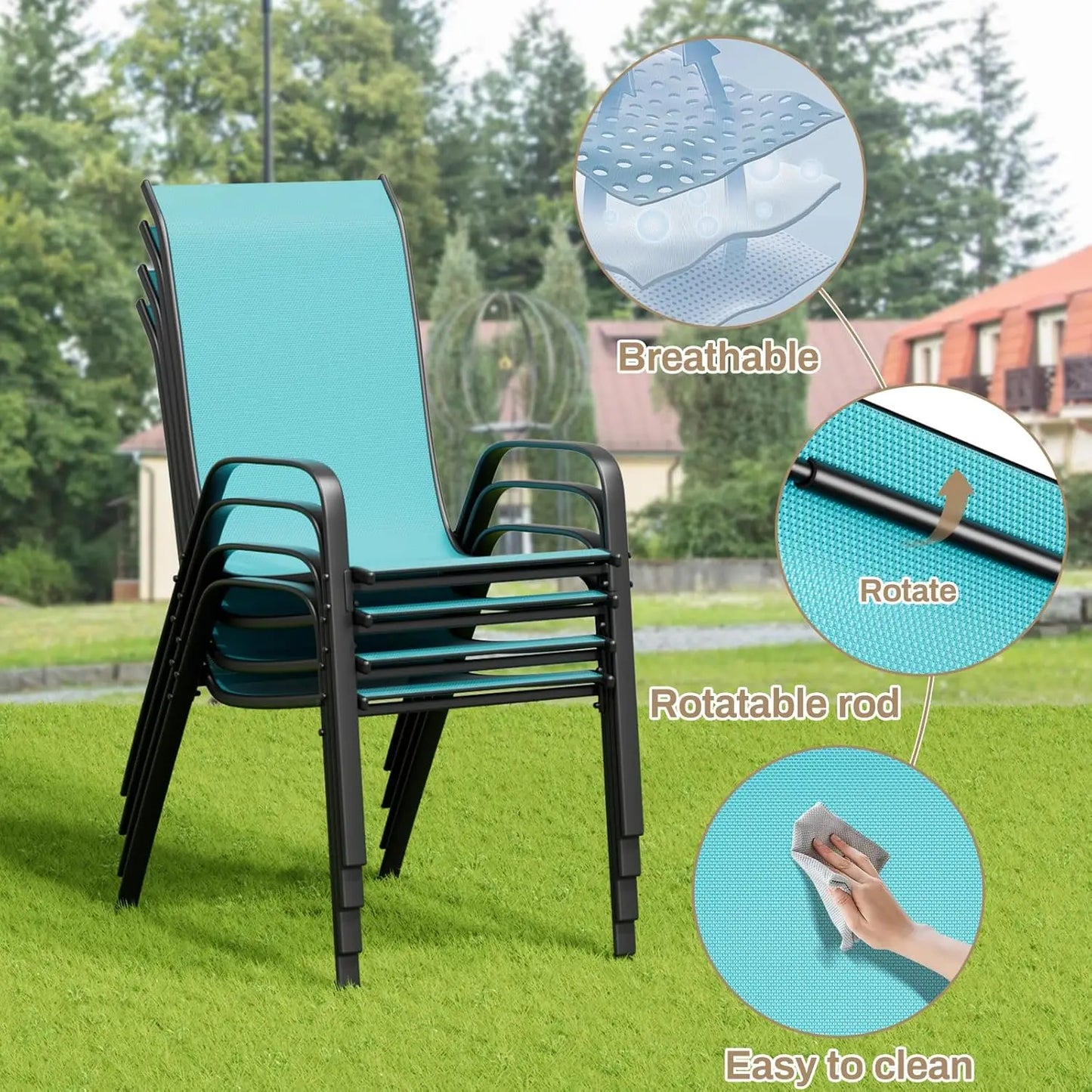 All Weather Patio Dining Set With Table And Four Textilene Chairs