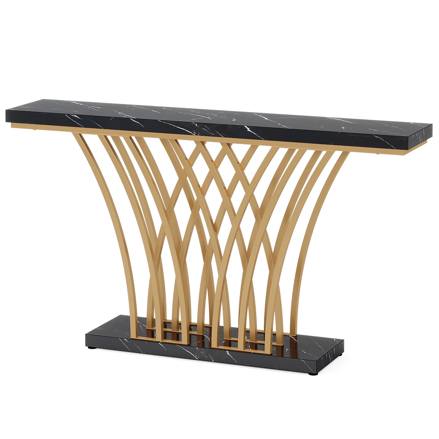 Tribesigns Modern Gold Console Table With Grid Base For Entryway