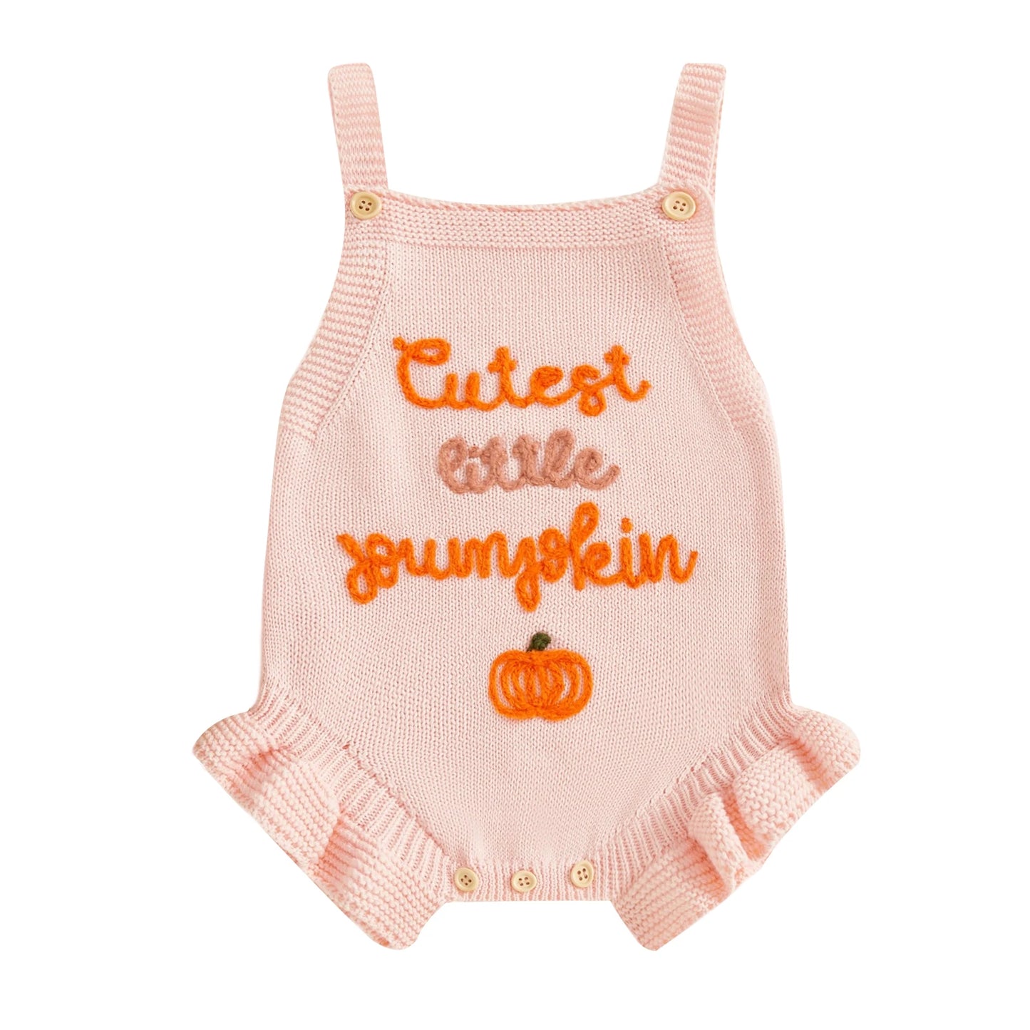 Infant Girl Sleeveless Knit Romper With Pumpkin Embroidery Bodysuit