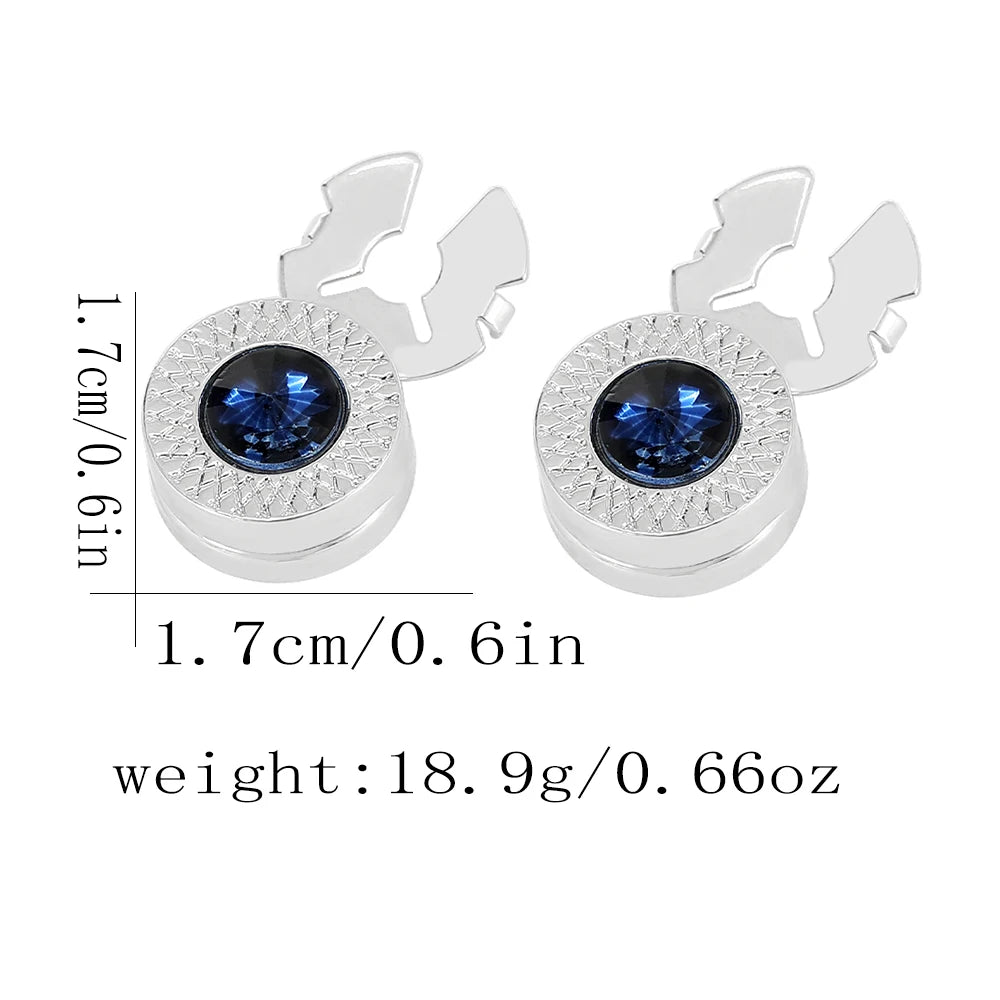 Crystal Design Round Cufflinks Silver Plated Zinc Alloy