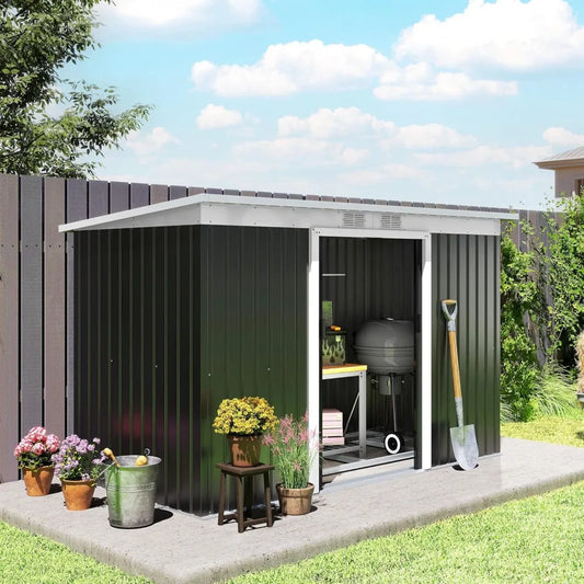 Metal Outdoor Storage Shed With Lockable Door For Backyard Garage