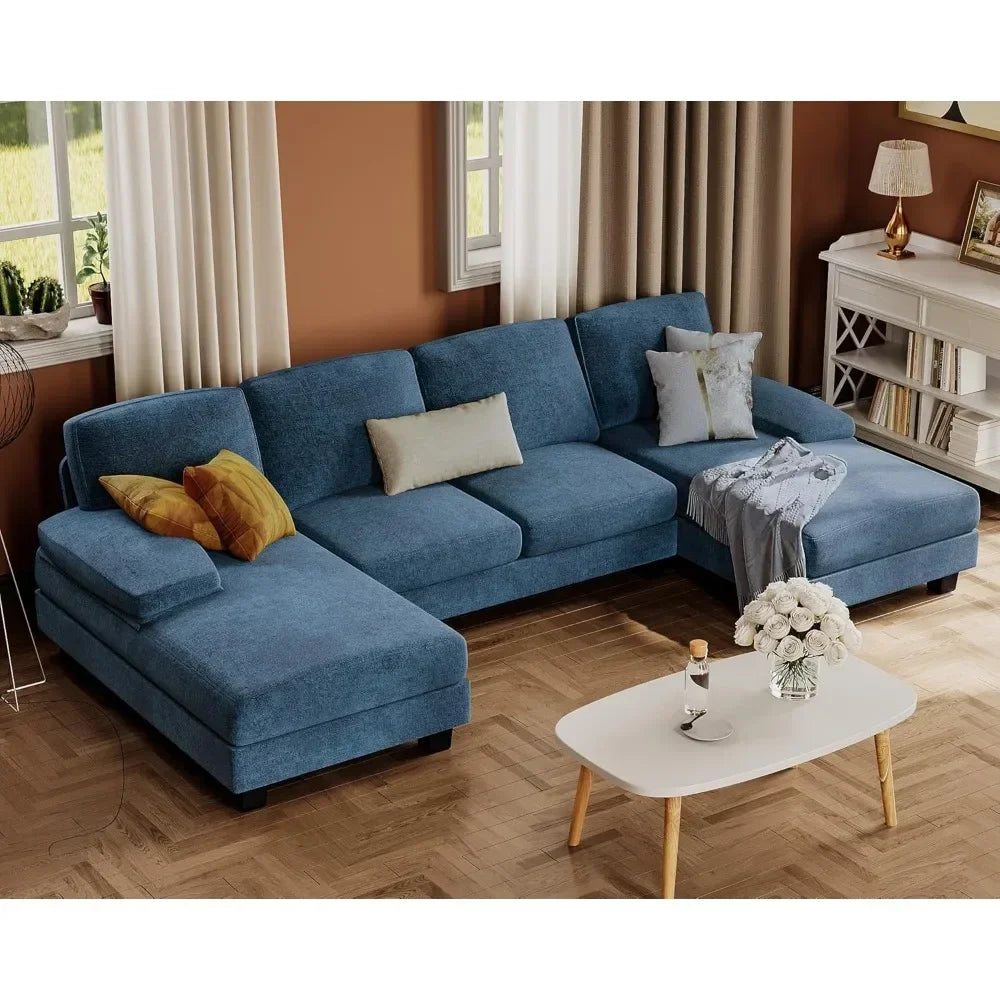 U-Shaped Linen Sectional Sofa For Living Room - 4 Seat Set