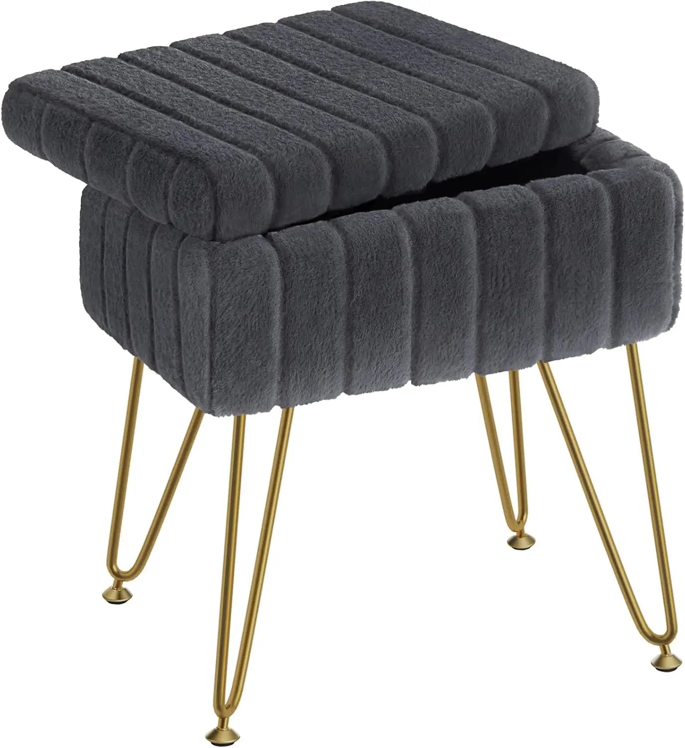 XIUWO Greenstell Faux Fur Vanity Stool With Storage