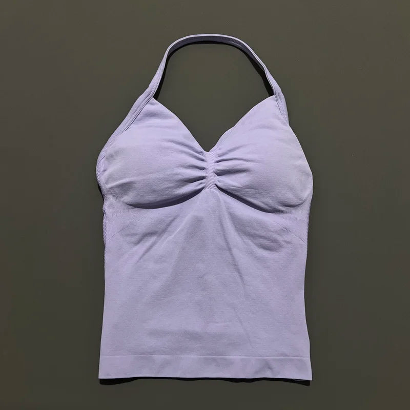 Women Gym Halter Top Longline Strappy Yoga Tank Removable Cups