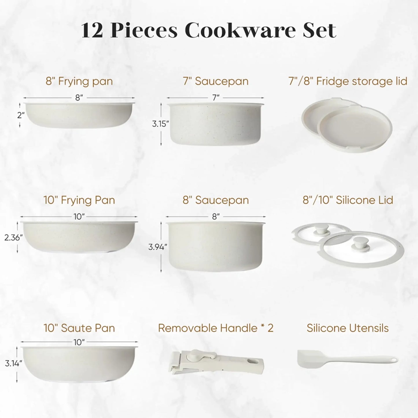 XMSJ 12Piece Nonstick Cookware Set With Detachable Handle
