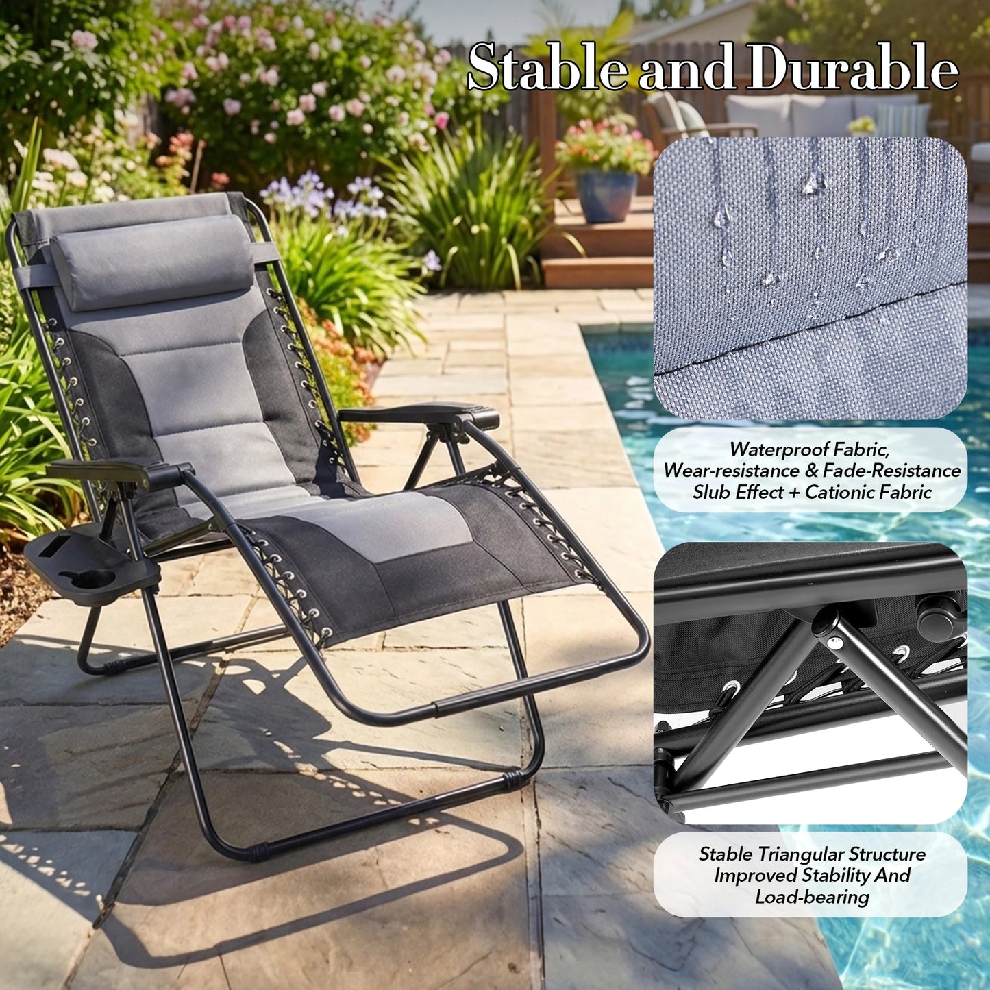 JHK Zero Gravity Cotton Padded Reclining Lounge Chair Cup Holder