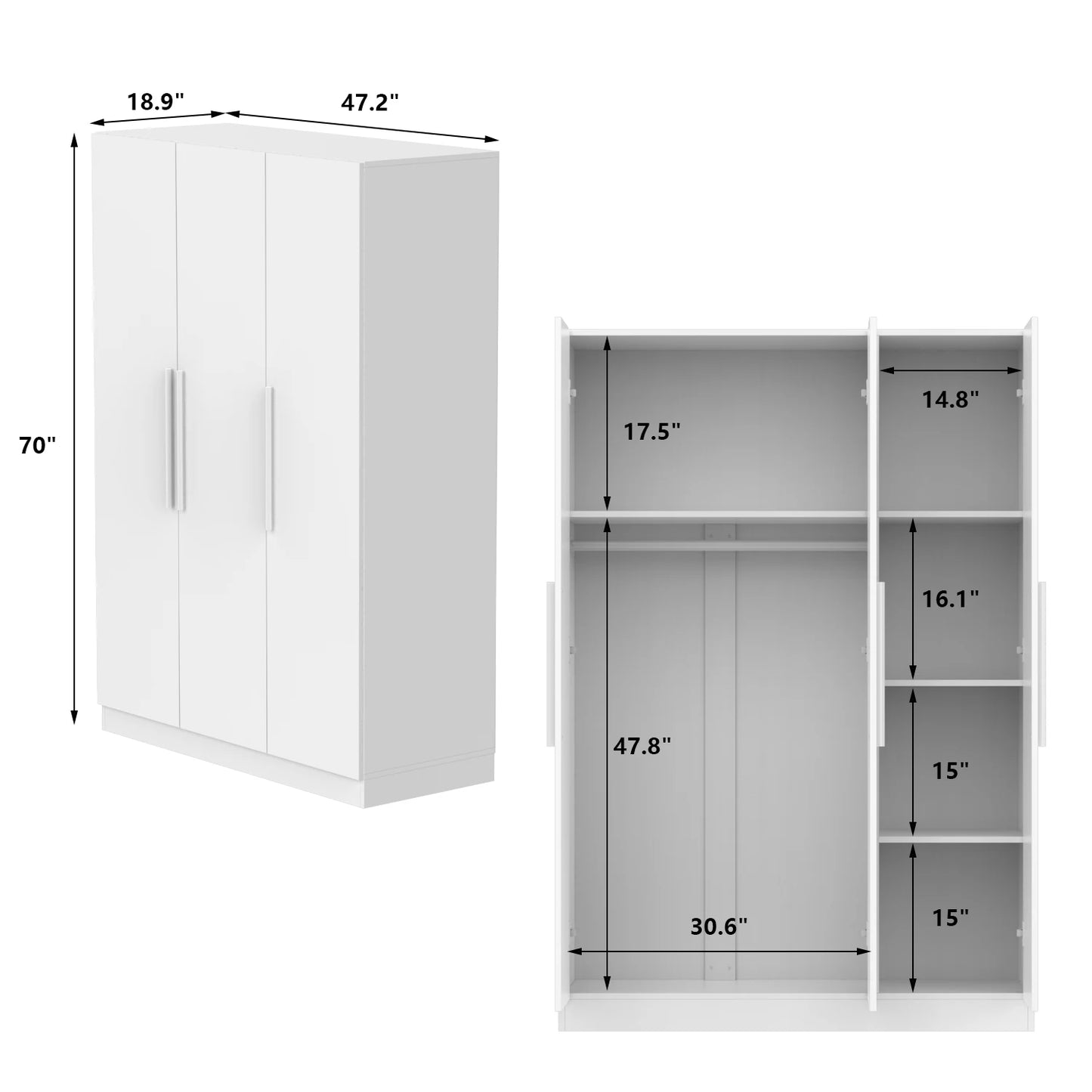 FUFU&GAGA 3-Door Armoire Wardrobe Easy-To-Assemble For Clothes Storage Shelves Rod