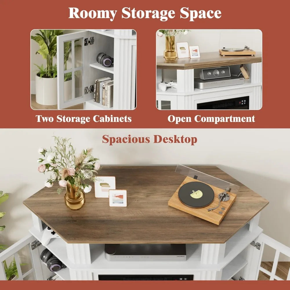 Modern Fireplace Corner TV Stand With Electric Fireplace Entertainment Center