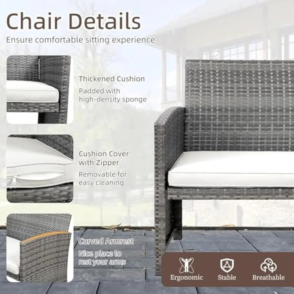 Folded Rattan Patio Set 4 Piece Outdoor Furniture Cushions