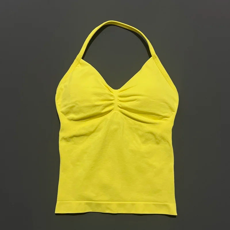 Women Gym Halter Top Longline Strappy Yoga Tank Removable Cups
