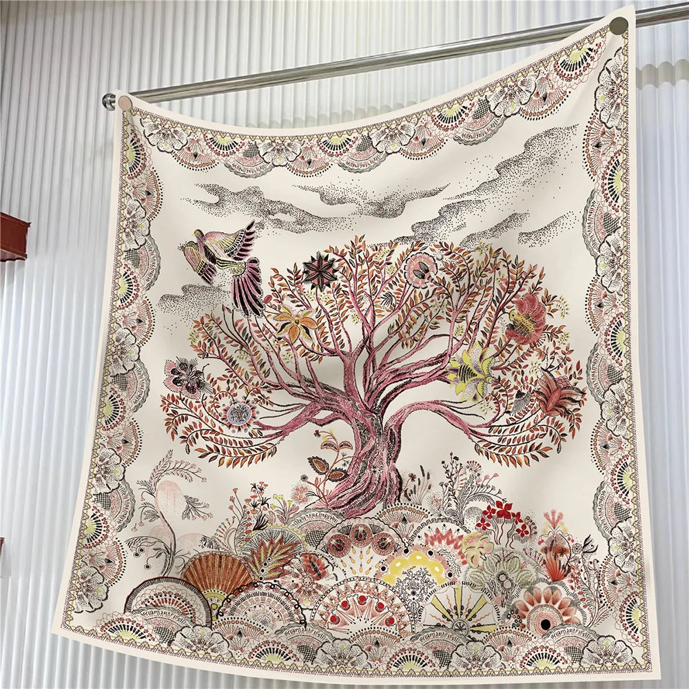 Floral Silk Twill Square Scarf Hijab Shawl For Women