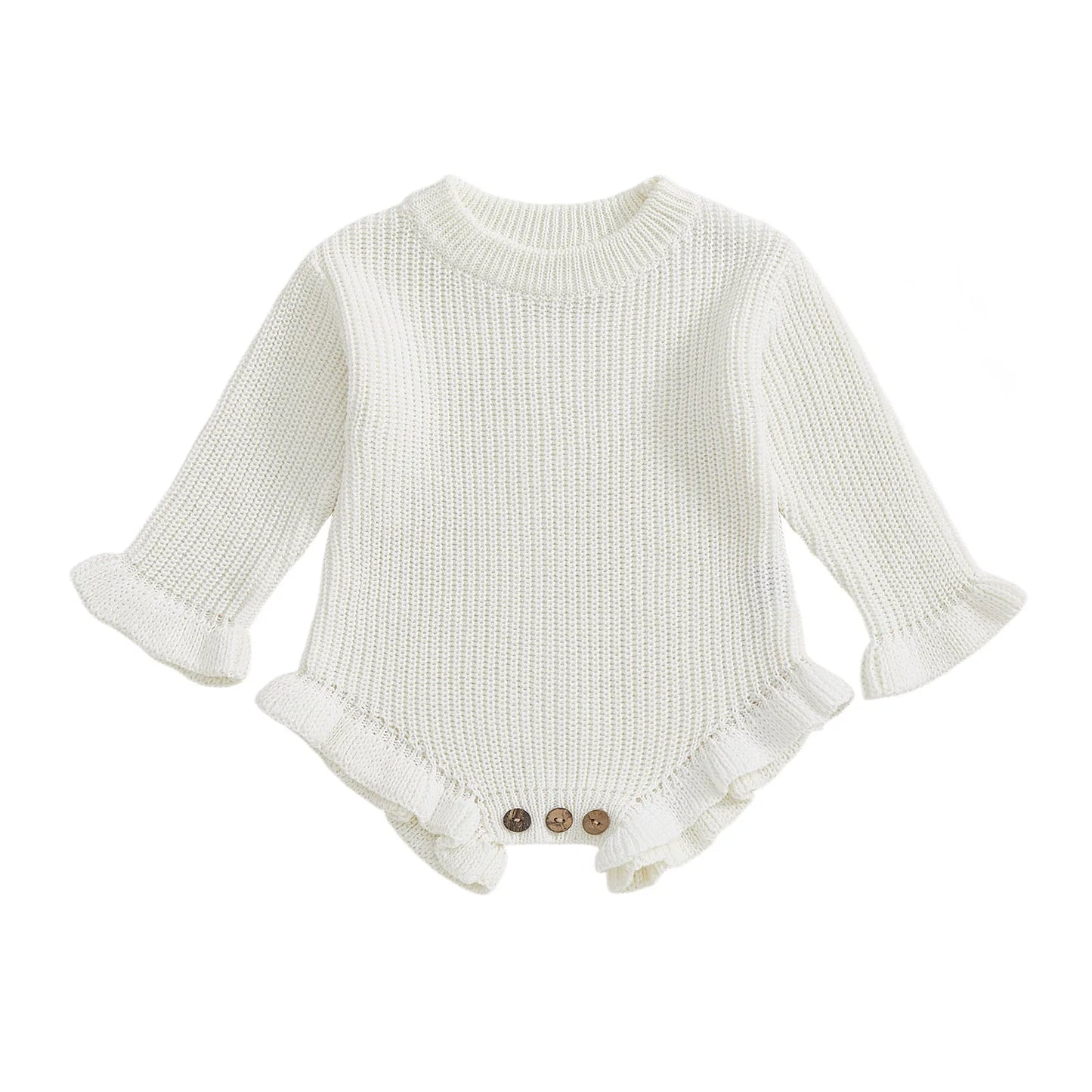 Infant Autumn Knit Bodysuit With Ruffled Sleeves