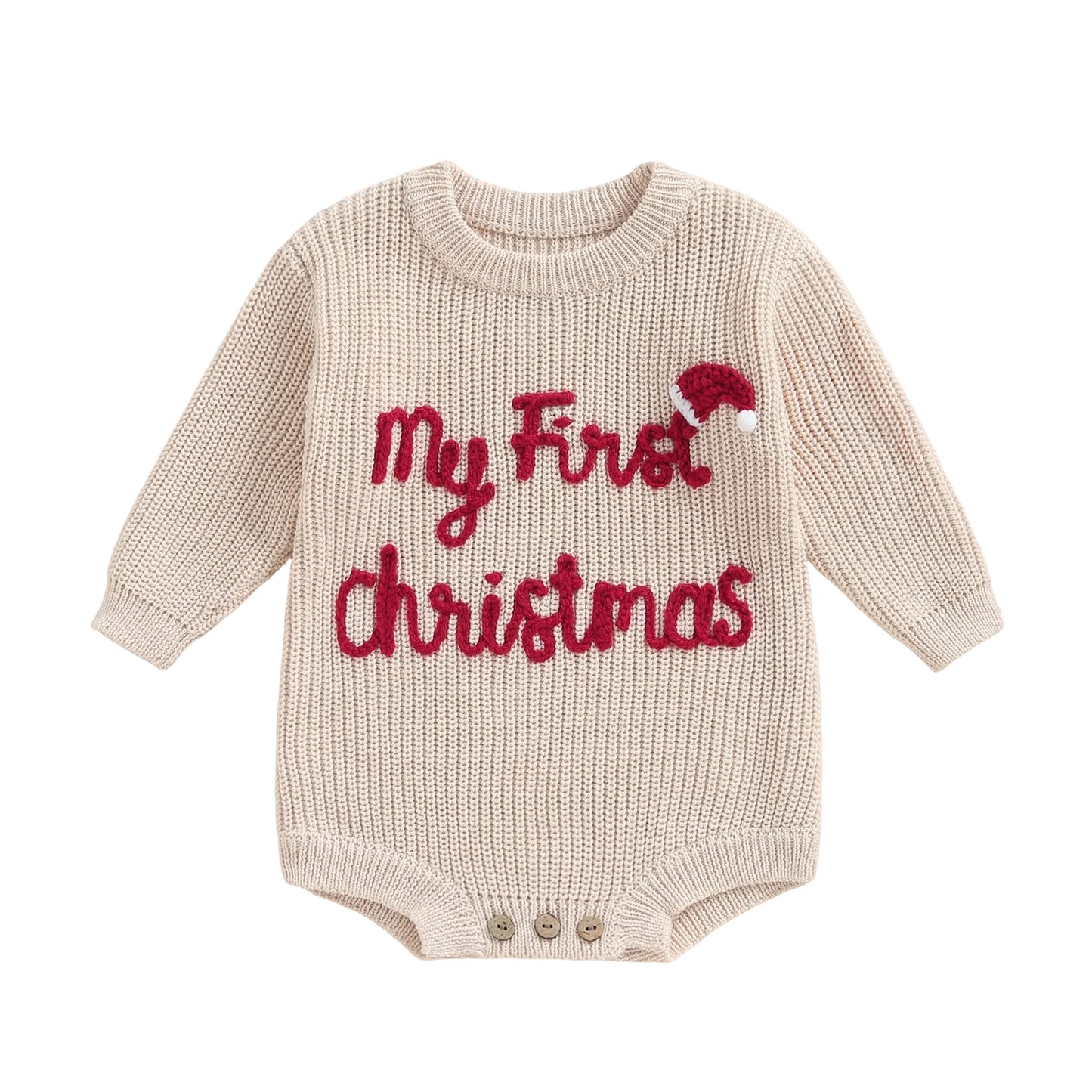 Newborn Baby Knit Romper With Animal Embroidery For Christmas Party