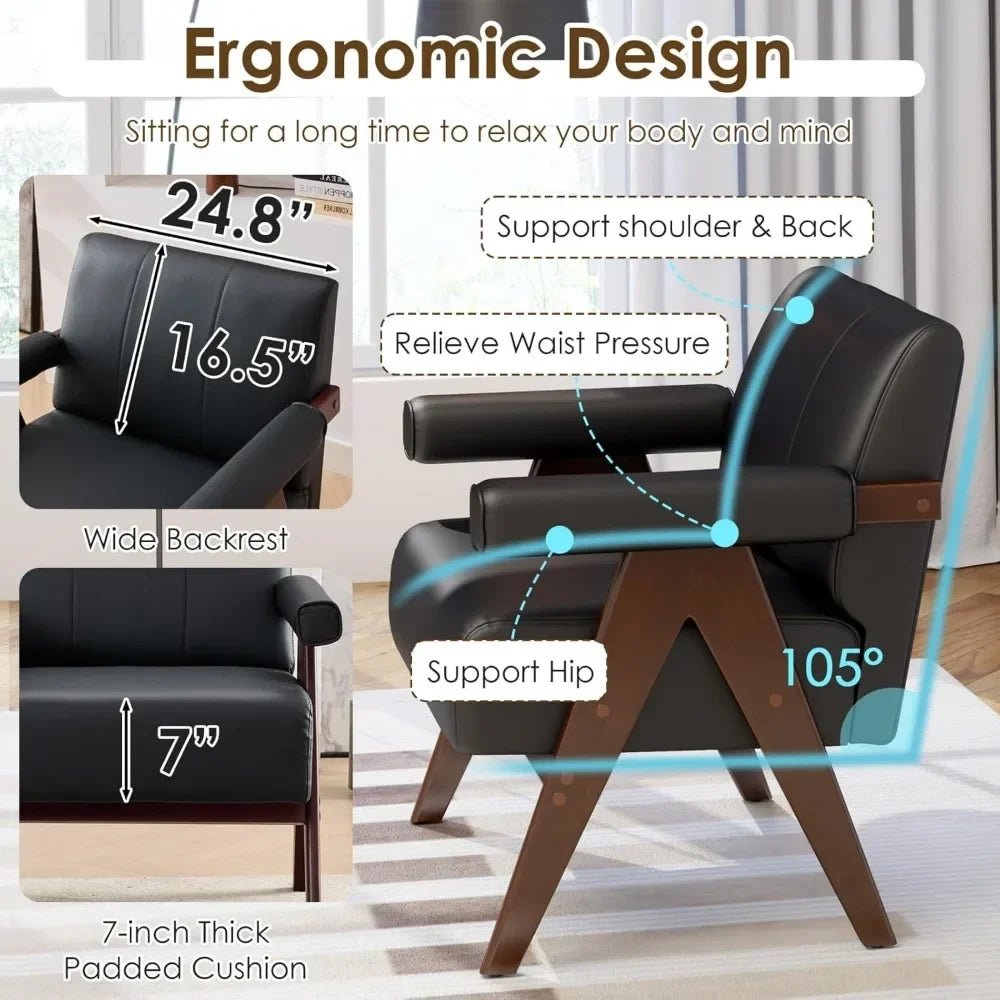 LZJV Leather Accent Chairs Set Of 2 Mid Century Modern